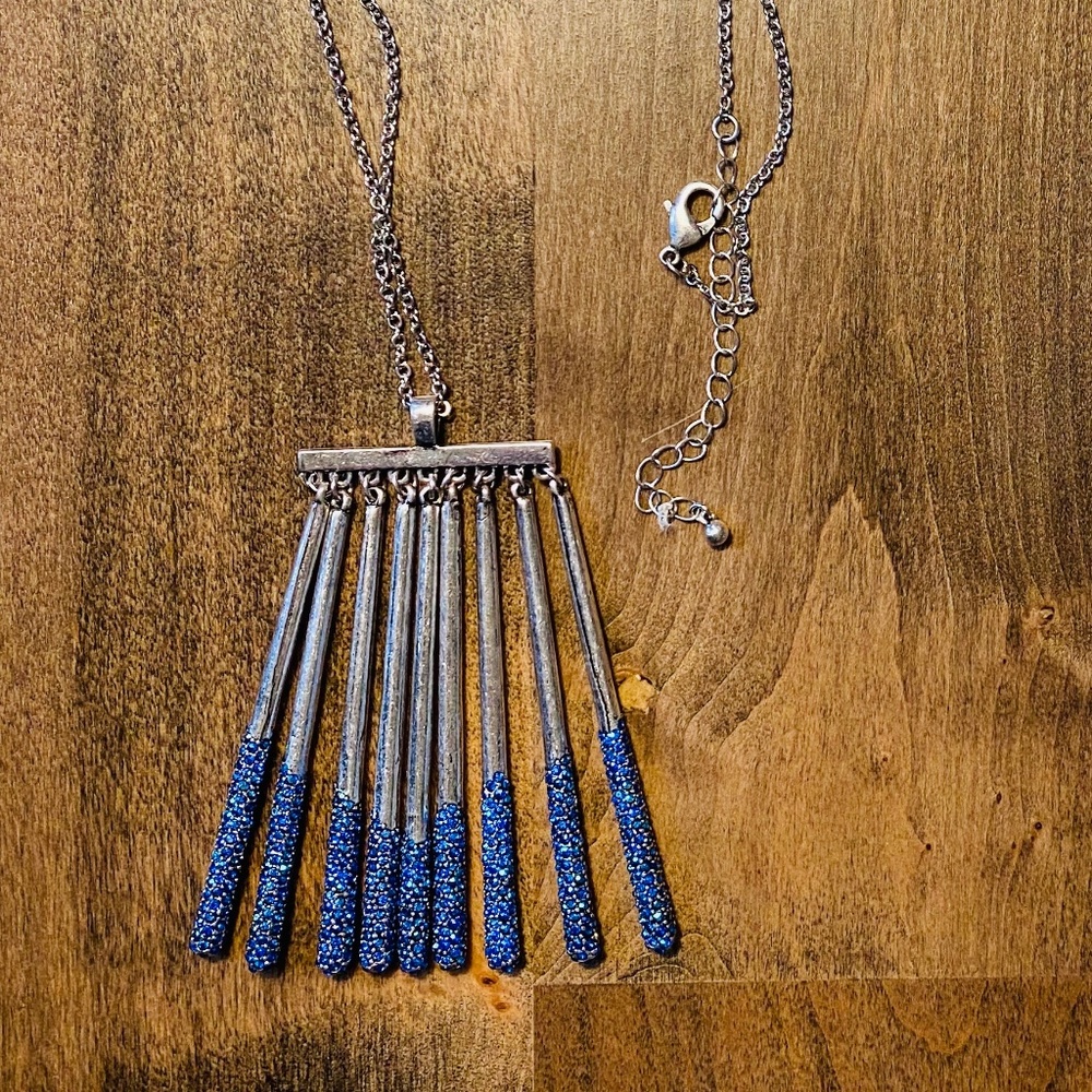 Blue Silver Crystal Necklace - Long